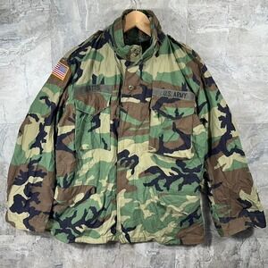US Military Field Jacket Medium Regular Woodland Patches Army Zipper Cold